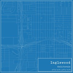 Blueprint US city map of Inglewood, California. - obrazy, fototapety, plakaty
