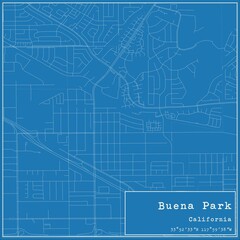Blueprint US city map of Buena Park, California.