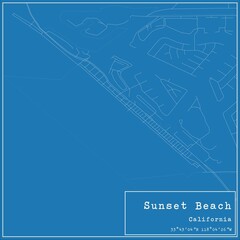 Blueprint US city map of Sunset Beach, California.