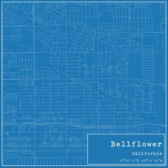 Blueprint US city map of Bellflower, California. - obrazy, fototapety, plakaty