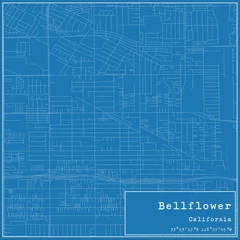 Fototapete Vereinigte Staaten Blueprint US city map of Bellflower, California.