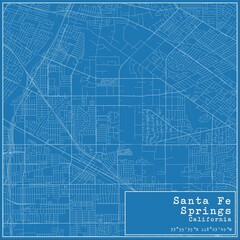 Blueprint US city map of Santa Fe Springs, California.