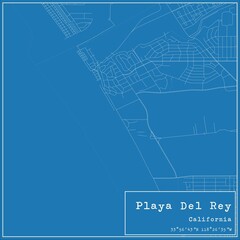 Blueprint US city map of Playa Del Rey, California.