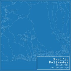 Blueprint US city map of Pacific Palisades, California.