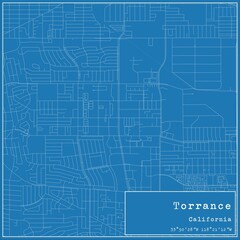 Fototapeta premium Blueprint US city map of Torrance, California.