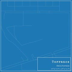 Blueprint US city map of Torrance, California.