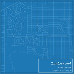 Blueprint US city map of Inglewood, California.