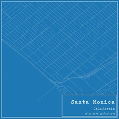 Blueprint US city map of Santa Monica, California.