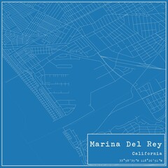 Blueprint US city map of Marina Del Rey, California.