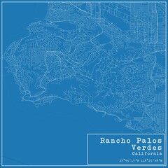 Blueprint US city map of Rancho Palos Verdes, California.