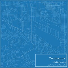 Blueprint US city map of Torrance, California. - obrazy, fototapety, plakaty
