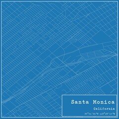 Blueprint US city map of Santa Monica, California.