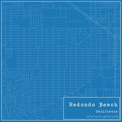 Blueprint US city map of Redondo Beach, California.