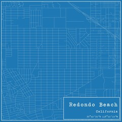 Fototapeta premium Blueprint US city map of Redondo Beach, California.