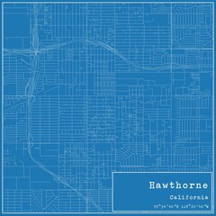 Blueprint US city map of Hawthorne, California.