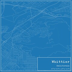 Blueprint US city map of Whittier, California.