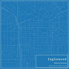 Blueprint US city map of Inglewood, California.