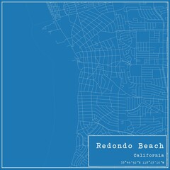 Blueprint US city map of Redondo Beach, California. - obrazy, fototapety, plakaty