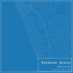Blueprint US city map of Hermosa Beach, California.