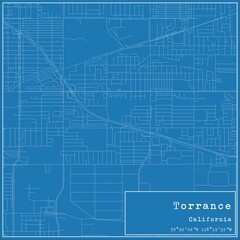 Blueprint US city map of Torrance, California.