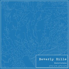 Blueprint US city map of Beverly Hills, California. - obrazy, fototapety, plakaty