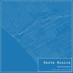 Blueprint US city map of Santa Monica, California.