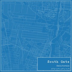 Blueprint US city map of South Gate, California.