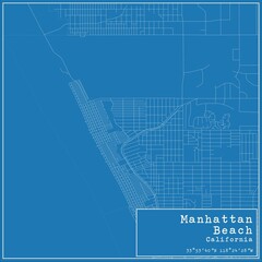 Blueprint US city map of Manhattan Beach, California.