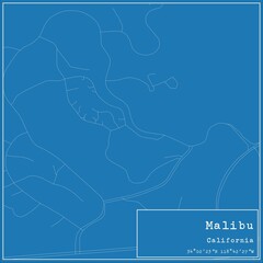 Blueprint US city map of Malibu, California.