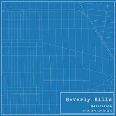 Blueprint US city map of Beverly Hills, California.