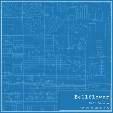 Fototapeta Blueprint US city map of Bellflower, California.