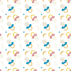 Baby pacifiers. Seamless pattern in pastel colors