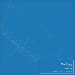 Blueprint US city map of Valmy, Nevada.