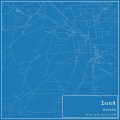 Fototapeta premium Blueprint US city map of Lund, Nevada.