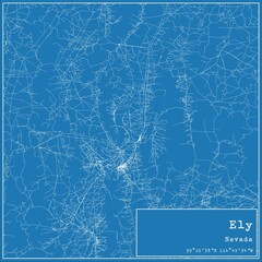 Blueprint US city map of Ely, Nevada.