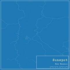 Blueprint US city map of Sunspot, New Mexico.