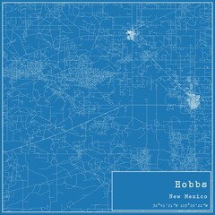 Blueprint US city map of Hobbs, New Mexico.