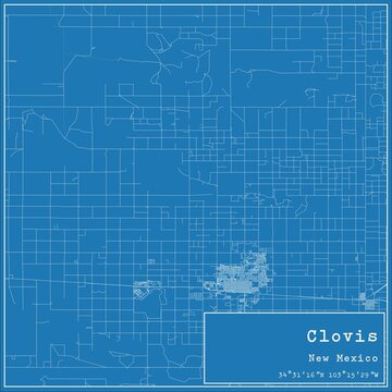 Blueprint US city map of Clovis, New Mexico.