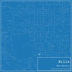 Fototapeta premium Blueprint US city map of Mills, New Mexico.