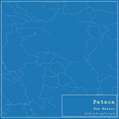 Fototapeta premium Blueprint US city map of Petaca, New Mexico.