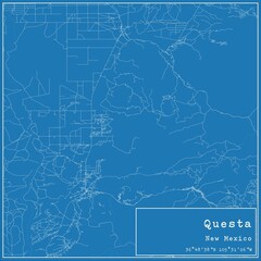 Blueprint US city map of Questa, New Mexico.