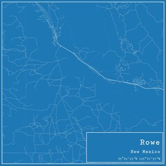 Blueprint US city map of Rowe, New Mexico.