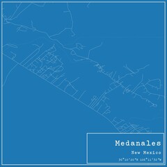 Blueprint US city map of Medanales, New Mexico.
