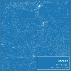 Blueprint US city map of Raton, New Mexico.