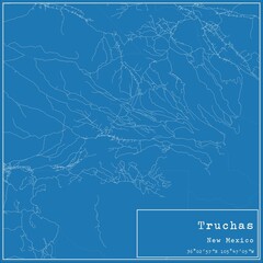 Blueprint US city map of Truchas, New Mexico.