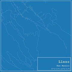 Blueprint US city map of Llano, New Mexico.