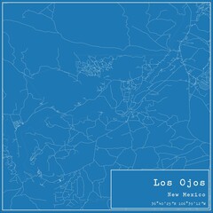 Blueprint US city map of Los Ojos, New Mexico.