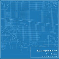 Blueprint US city map of Albuquerque, New Mexico.