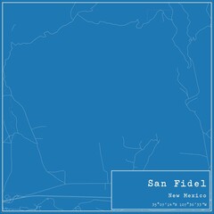 Blueprint US city map of San Fidel, New Mexico.
