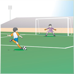 soccer player kicking the ball. child kicking football penalty shootout